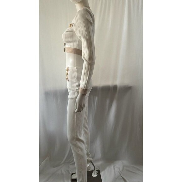 Women's Suit Matching Set 2 Pieces Jacket + Pants Back Zip White Size M - Picture 6 of 8